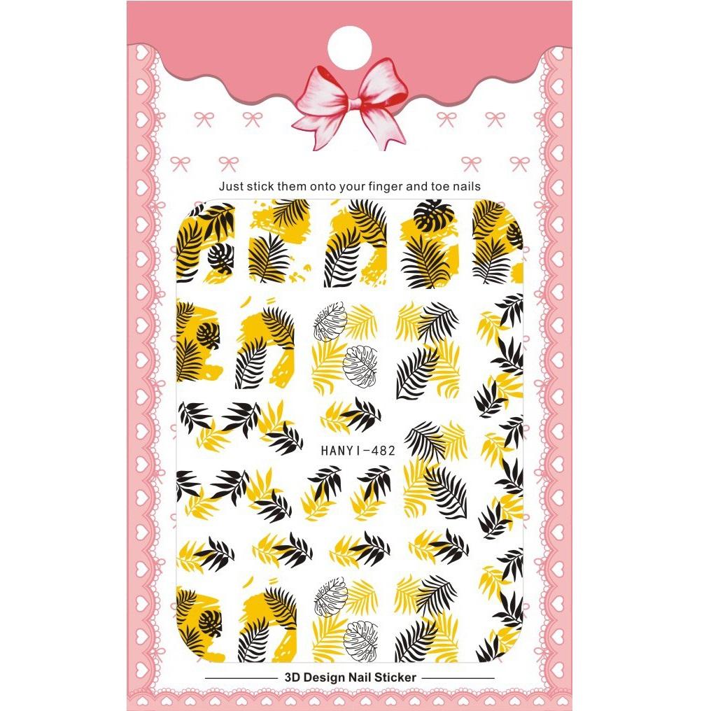 

1 лист летние тропические растения 3D наклейки для ногтей клейкие переводные наклейки черное золото сусальное геометрическое украшение для дизайна ногтей