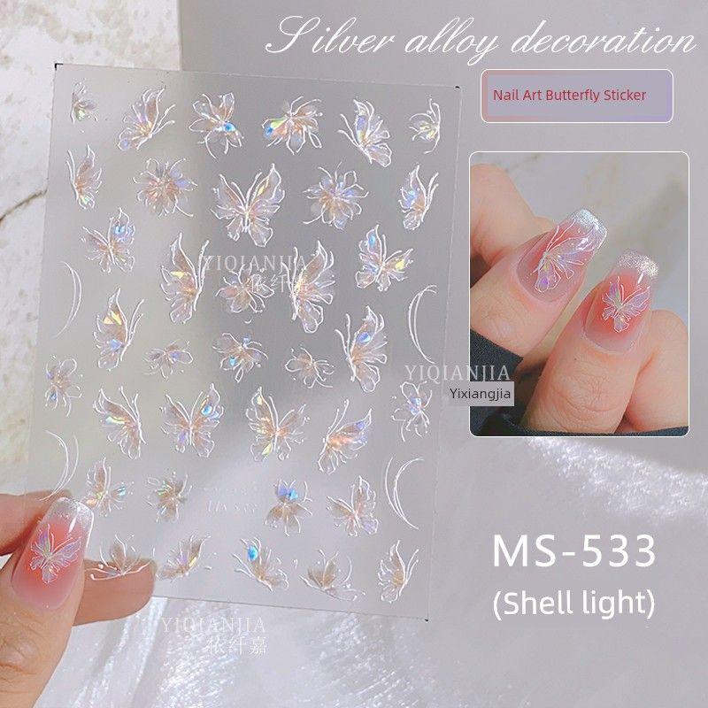 

Smooth Lines Flower Butterfly Nail Stickers Shell Light Three-Dimensional Relief Adhesive Nail Fairy White Ultra-Thin Stickers MS-533 (Shell Light)