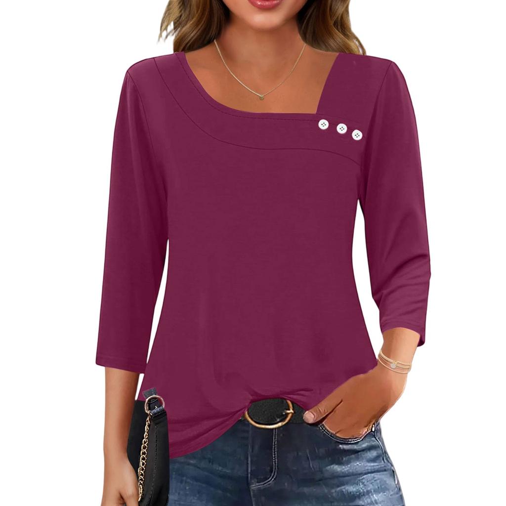 3/4 Sleeve Shirts For Women  Tees Blouses Casual Plus Size Basic Tops Pullover