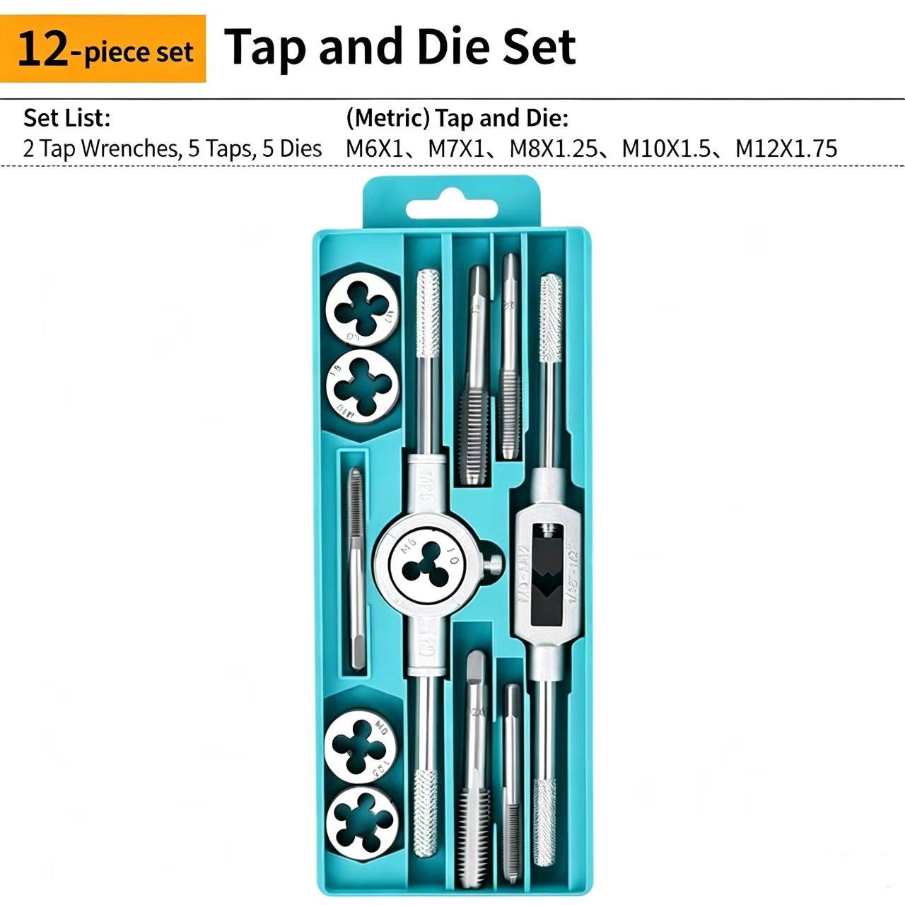 Hand Tap And Round Die Set Hardware Tools Hand Tap Wrench Tap Handle Metric Threading Tool Thread Repair Kit 12 Piece