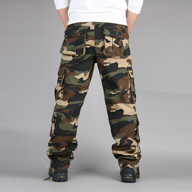 Pánské jarní/podzimní pracovní kalhoty s maskovacím vzorem a mnoha kapsami - venkovní ležérní dlouhé kalhoty