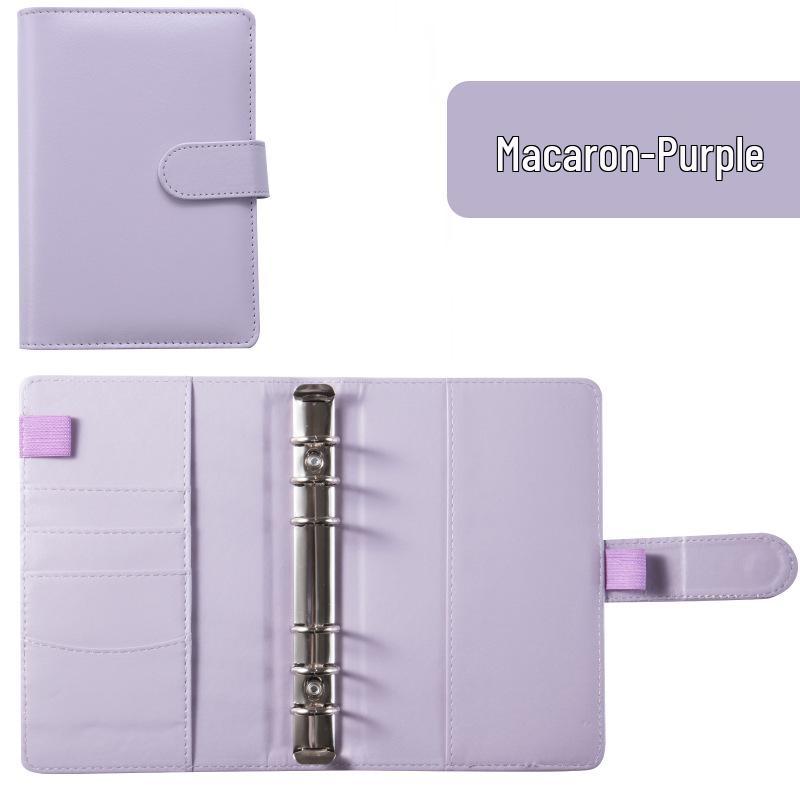 A6 Macaroon Leather Notebook Binder with 12 Refillable Zipper Pockets for Bills and Coins