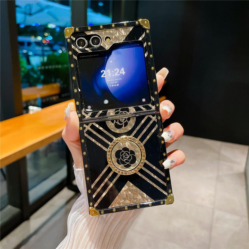 Vintage Ring Holder Stand Flower Leather Case For Samsung Galaxy Z Flip 6 Shockproof Cover