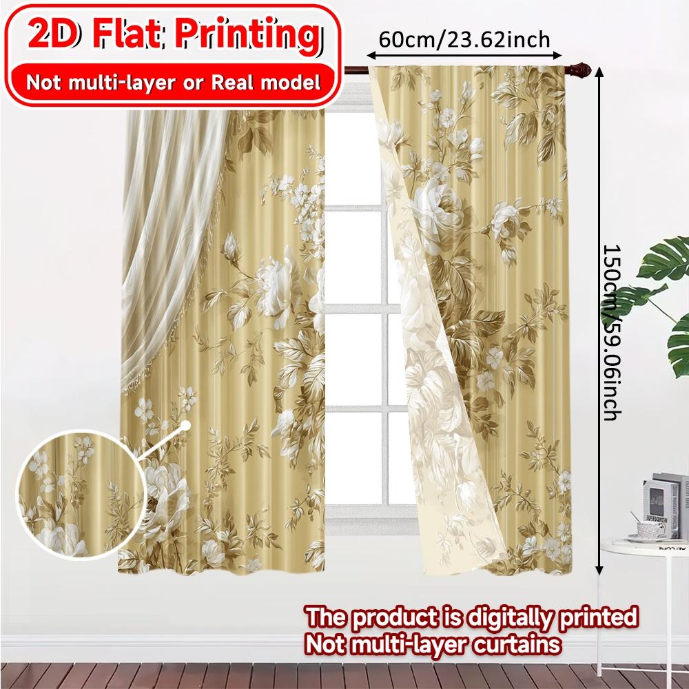 2D Flat Printing,2pcs Elegant Drapery Popular Curtain Versatile Polyester Fabric Curtains Decorations For Home for Bedroom