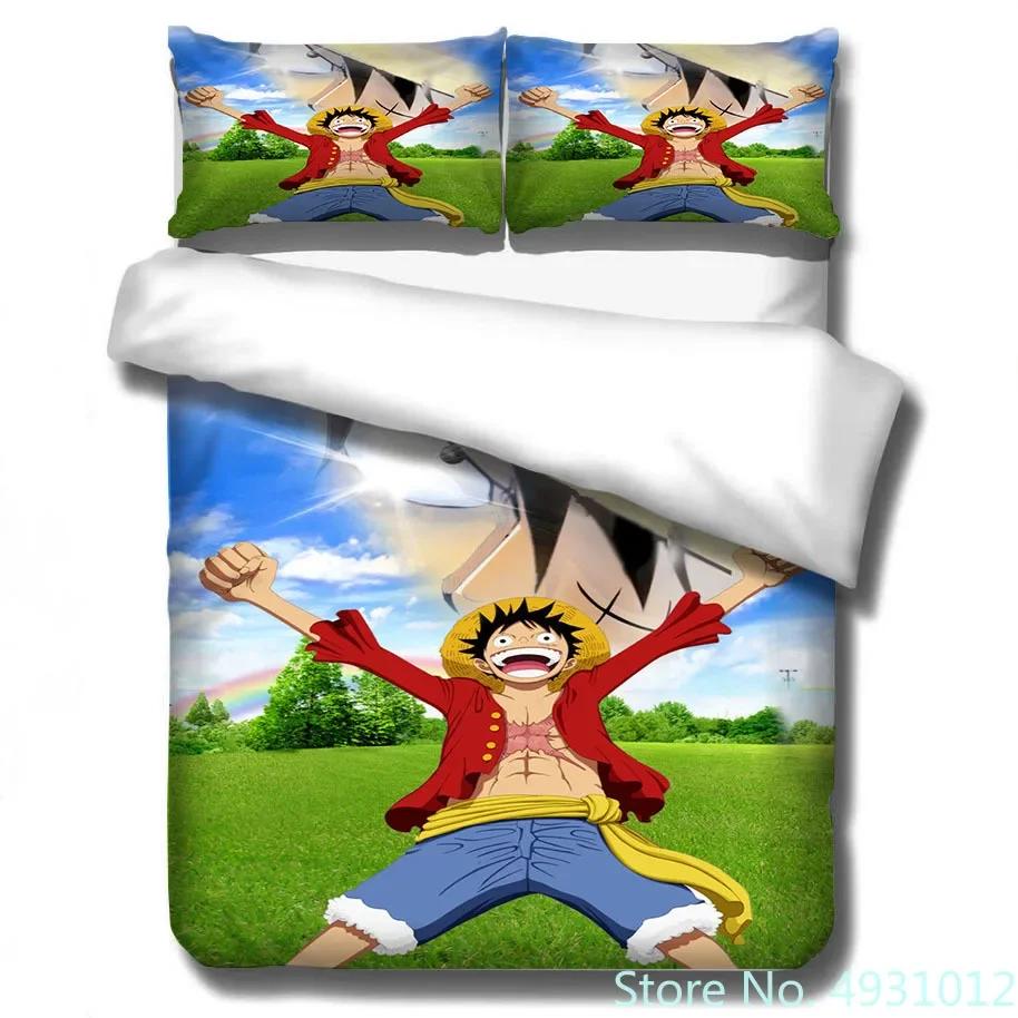 

Comforter One Piece Funny Luffy Bedding Set Jumpman Anime Bedclothes Cartoon 3D Printed Kids Adult Quilt Gift Comforter (quilt)-EU Single(135*200cm)3pcs