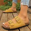 Mode Mode Doppel-Schnalle Kork Pantoletten Damen 2025 Sommer Offene Zehen Flache Clogs Schuhe Frau Übergröße 35-43 Rutschfest Strand Sandalen