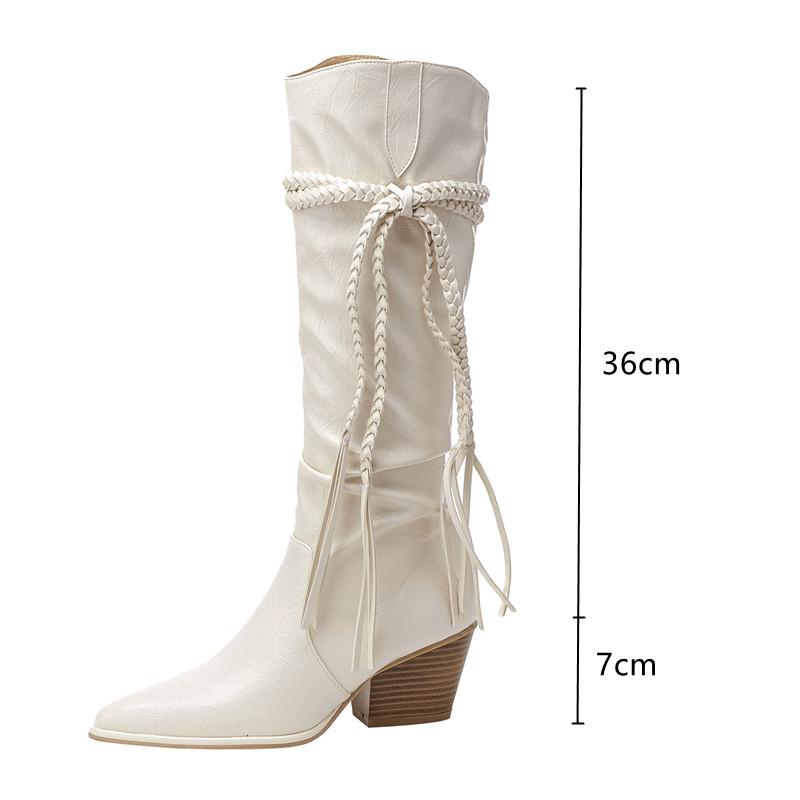 Fashion Autumn Winter Fashion Soft Leather Pleated Women Knee-high Boots Vintage Faux Suede Western Cowboy High heels Knight Boots Shoes