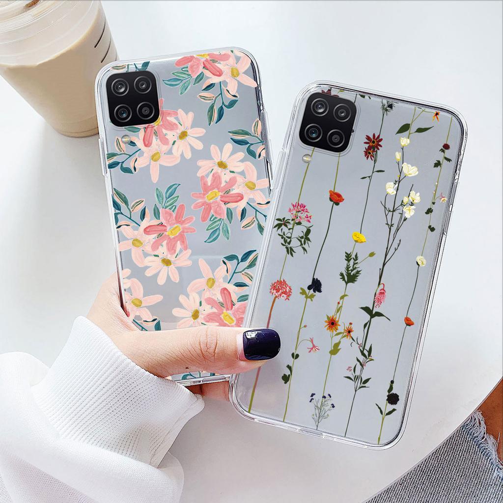 Phone Case For Samsung A12 M12 F12 Floral Silicon Cover For Samsung Galaxy A12 5G Fundas Coque Transparent Soft Capas Flower TPU