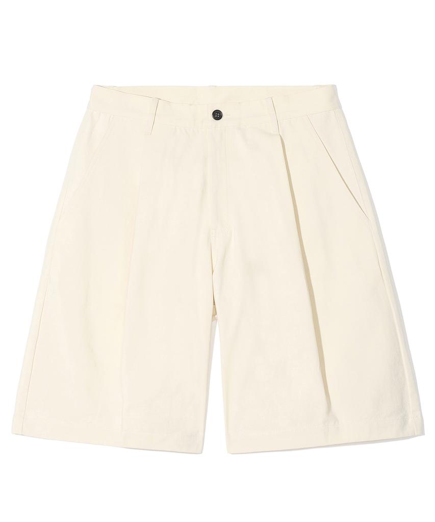 PARTIMENTO Pintuck Wide Bermuda Pants Cream