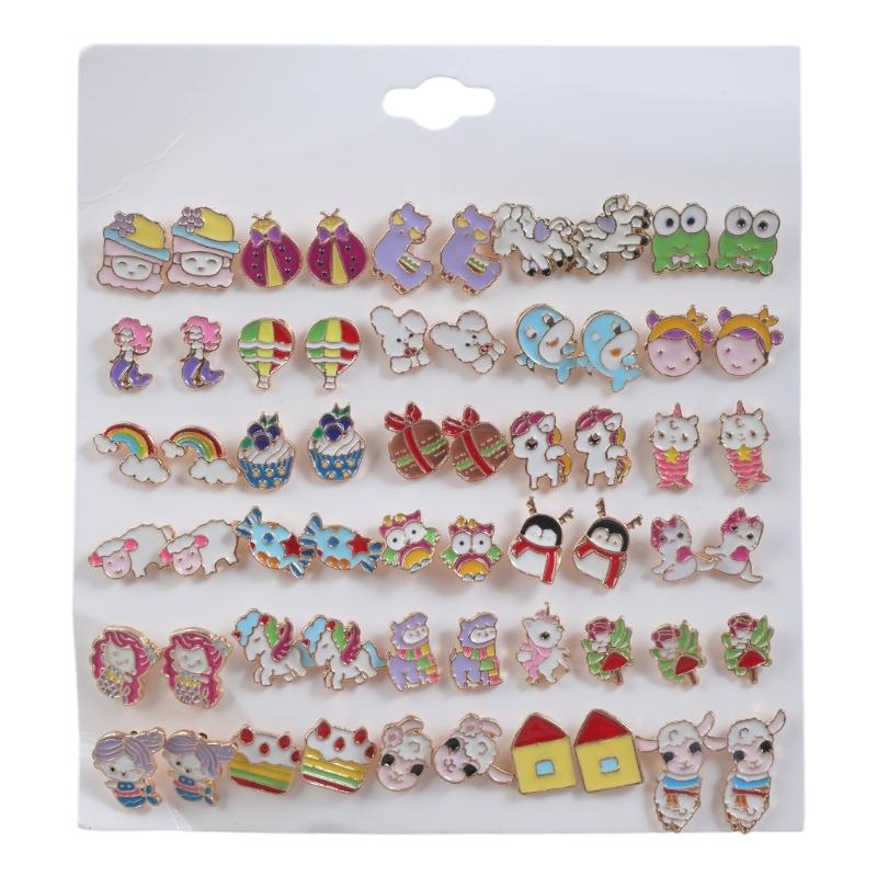 

30 пар чудових сережок-гвоздиків із мультфільмами, модних сережок для пірсингу, яскравих ювелірних виробів, солодких кольорових сережок-гвоздиків із тваринами 1