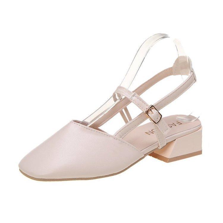 2025 New Women's Mid-heeled Sandals Square Head Buckle Thick Heel Korean Version Women's Sandals Hollow Women's Shoes