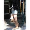 Cowhide Edition~ Retro Skinny Suede Pointed Tall Knight Boots Women's Thick Heel Boots Spice Girl Pleated Pile Boots