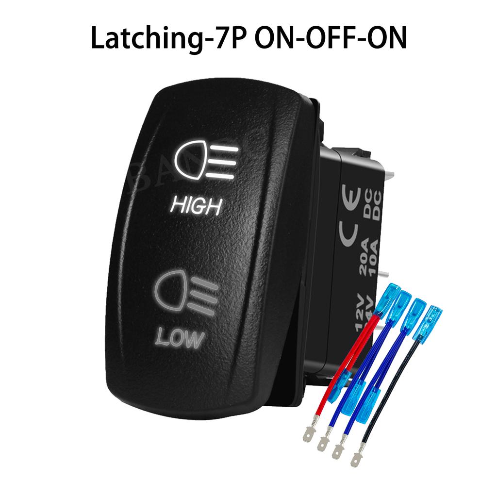 Headlights Rocker Switch 6 Pin ON-ON-OFF / 7Pin ON-OFF-ON High Low Beam Rocker Switch with Wires for Car UTV Truck RV Trailer