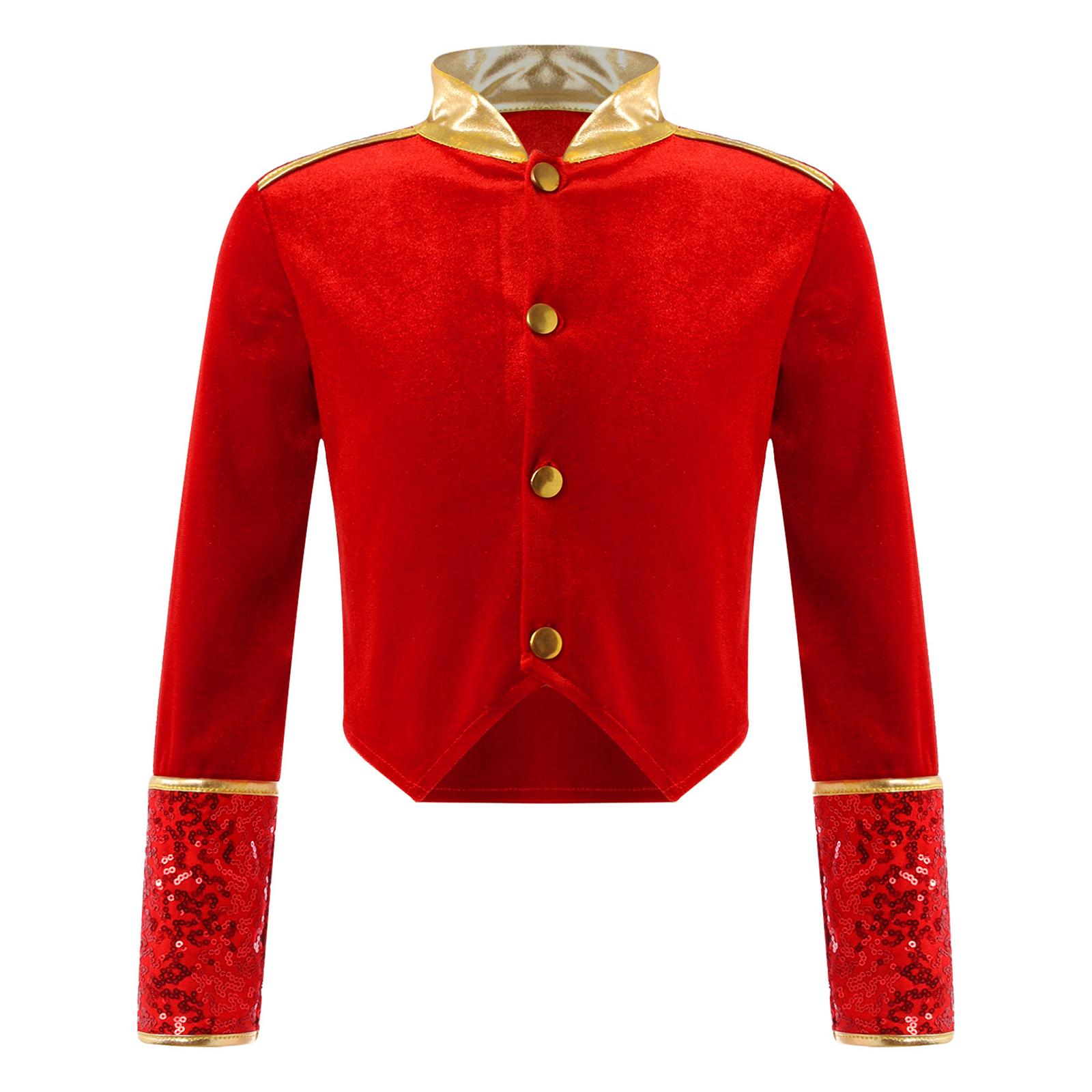 Costume Cosplay Maître de Piste de Cirque Halloween Enfants Garçons Filles Veste à Manches Longues à Franges Pompons Costumes Casse-Noisettes Tambour-Major 14