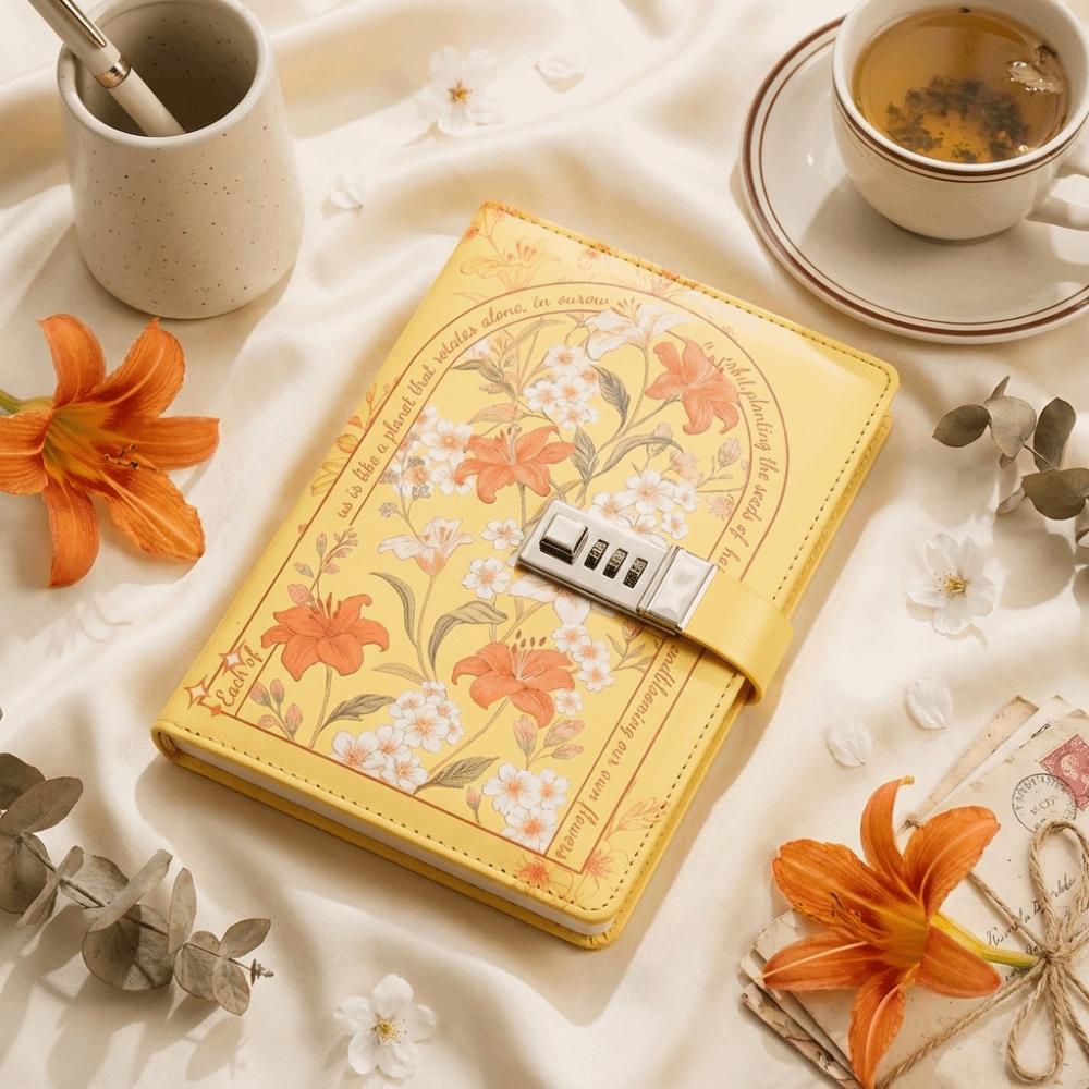 Simple Elegant Appearance A5 Notebook Secure Lock Design Journal Insert Pocket  Study Work
