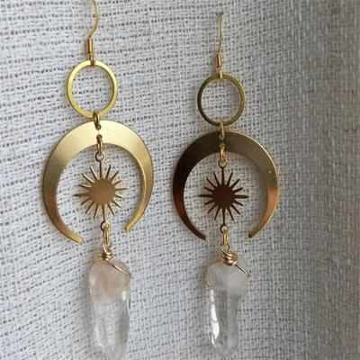 The Sun Moon Crescent Earrings Quartz Witchy Jewelry Tarot Astrology Magic Stone