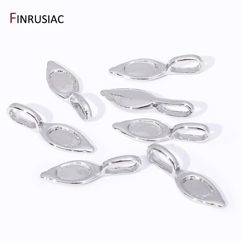 Trendy Rhodium Plated Leaf Pendant Bail Connector Clasps, Brass Glue-On Pendant Bails For DIY Fashion Jewelry Making Accessories