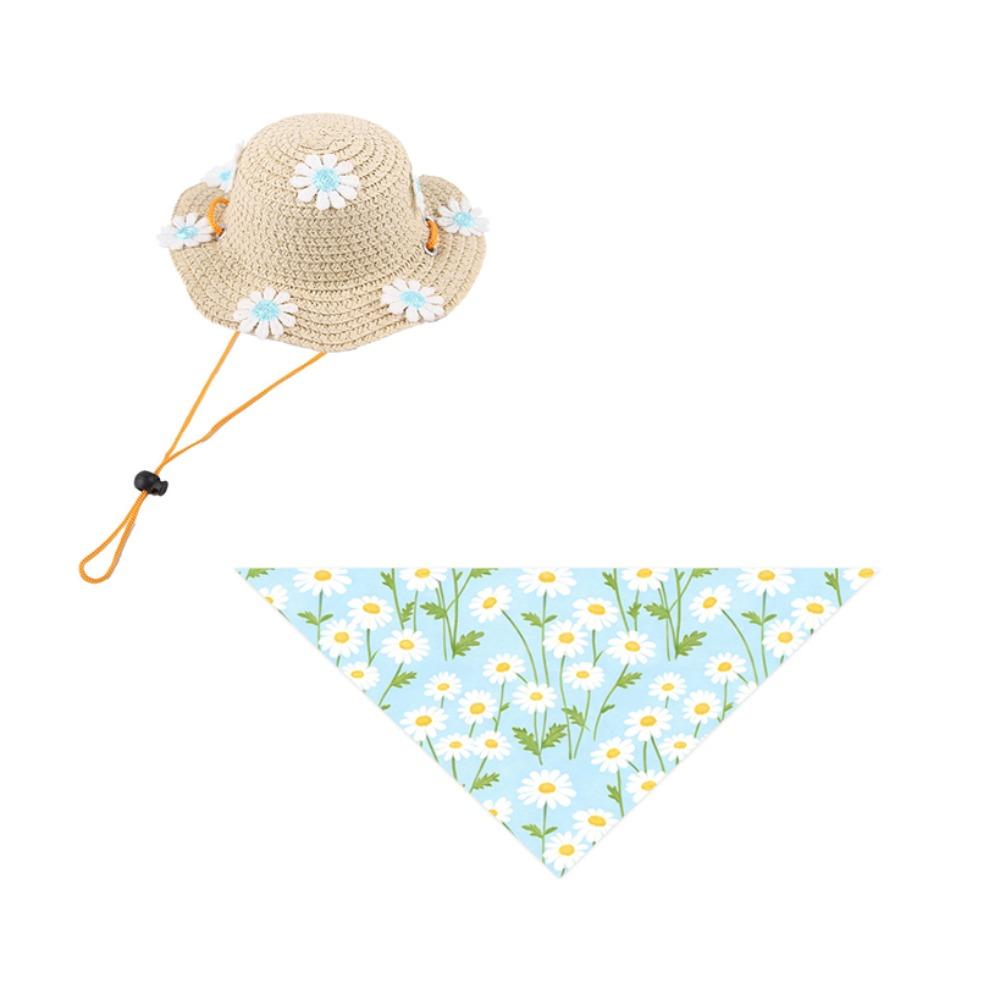 

Breathable Dog Sun Protection Hat Adjustable Elastic Cat Sunshade Hat Pet Straw Hat Small Breeds S синій