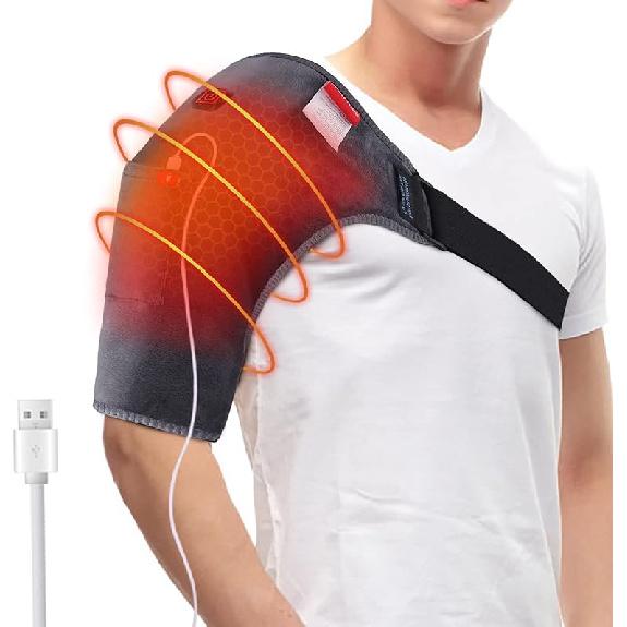 USB Heated Shoulder Wrap with Vibration Massage for Rotator Cuff Pain Upper Arm Muscle Relief Shoulder Heating Pad Massager Adjustable Temperature Heating