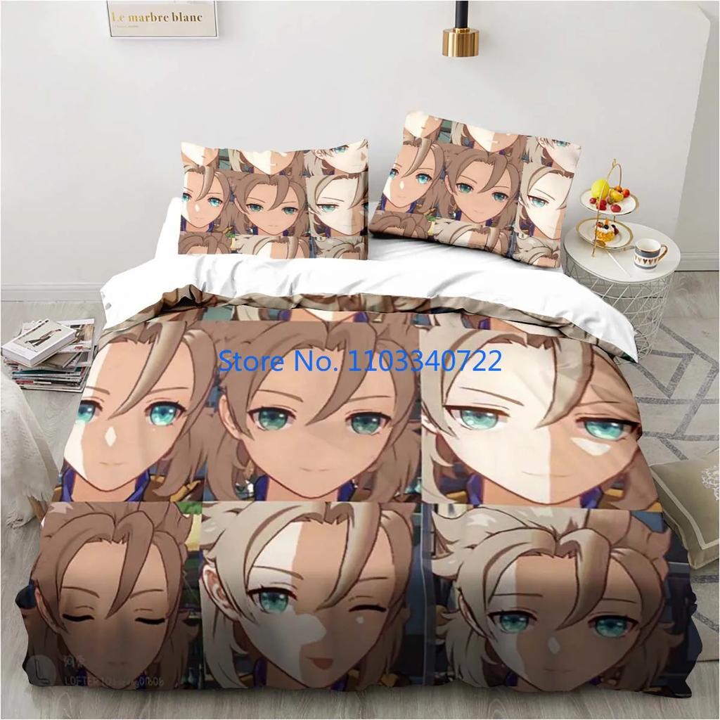 Cartoon Anime Genshin Impact Game Bedding Duvet Cover Print Comforter Cover Bedclothes for Boy Girl Bedding Sets Bedroom Decor