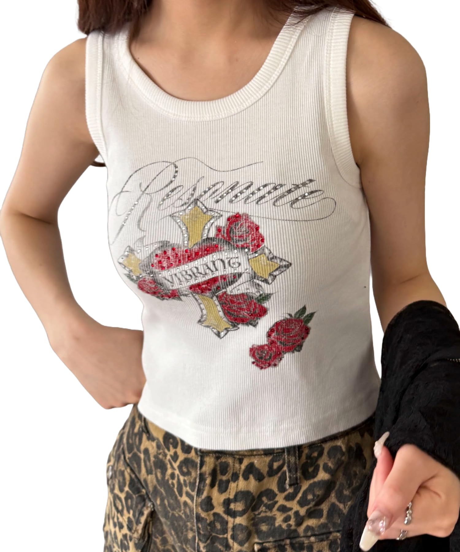 

WEGO Майка с графикой сердца из страз Размер Белый Женский Топ, Уличная одежда, F, белый