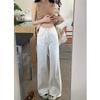 Calça Jeans Feminina Preta e Cinza de Cintura Alta com Barra Larga, Comprimento até o Chão, Afinando, Perna Reta, Caimento Petite para Primavera e Outono 2025.