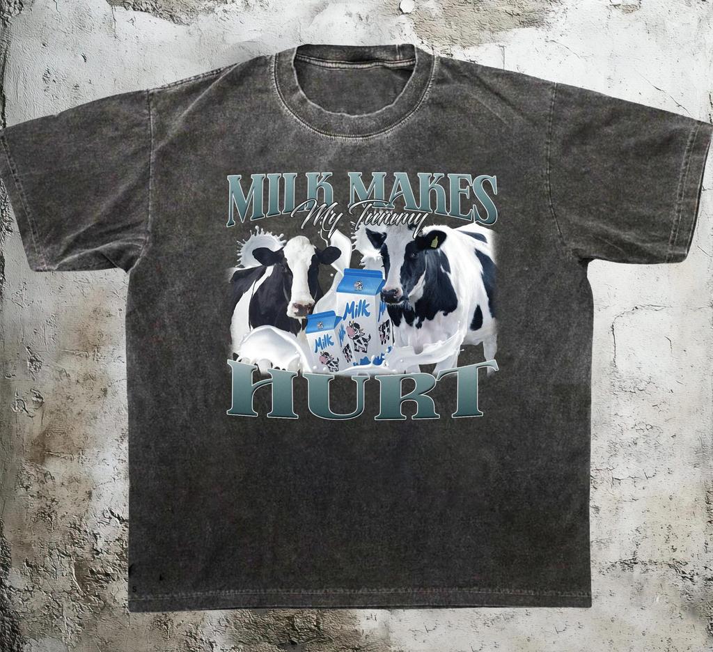 Milk Makes My Tummy Hurt Vintage Bootleg T-Shirt, Funny Lactose Intolerant Unisex Shirt