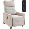 Reclining Massage Armchair With Footrest 2 Massage Zones Pocket Spring Seat Linen Upholstery Cream