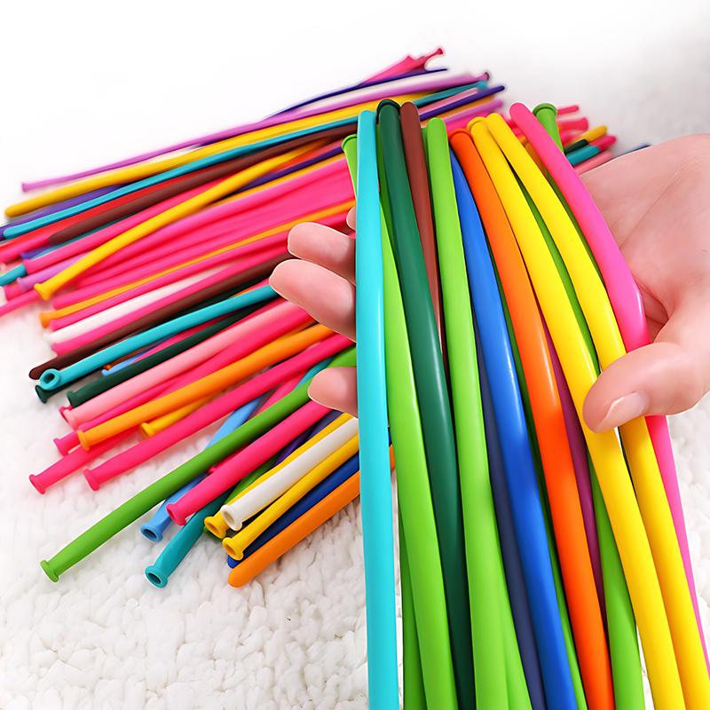 Assorted Color Long Balloon 50/100/200PCS Latex Strip Balloon with 1PC Random Color Inflater Birthday Wedding Party Supplies ZYF