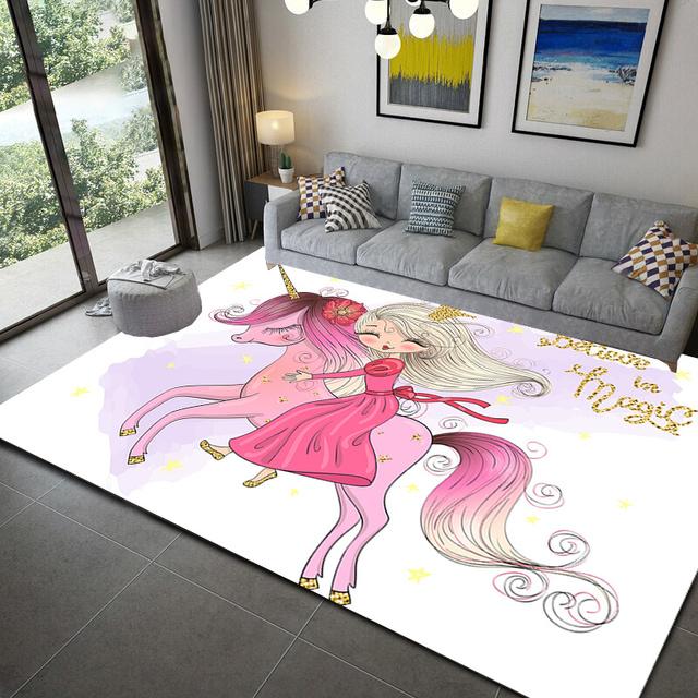 Anime Unicorn Pattern Carpet Girl Bedroom Decoration Game Mat Large Carpet Home Indoor Non -Slip Floor Mat Kids Room Decor Carpet