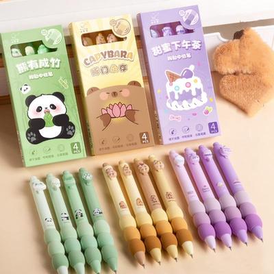 4 pezzi Set di penne in gel per cartoni animati Spugna sfumata Soft Touch Inchiostro di colore nero 0,5 mm Penna a sfera per la scrittura scolastica