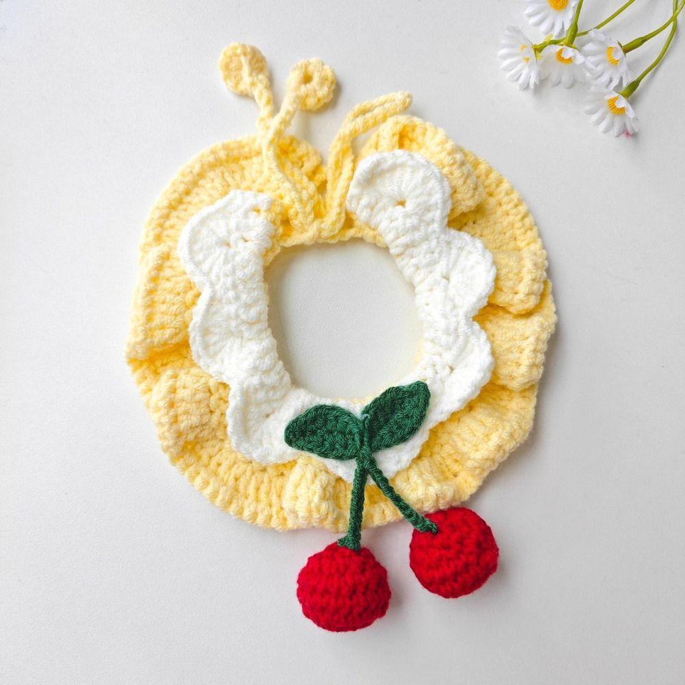 Cute Hand-knitted Knitted Cat Collar Cherry Crochet Pet Bib Pet Scarf Pet Decoration