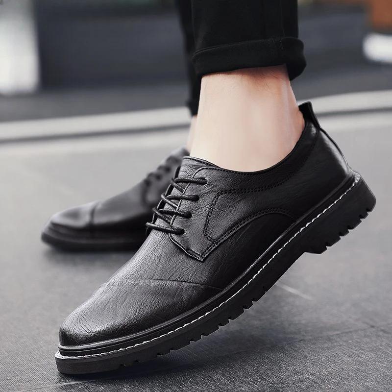 Fashion Men's Leather Shoes Round Toe Non Slip and Waterproof Height Increasing Male Casual Shoe Common In Promotion Designer Size 45 Pu