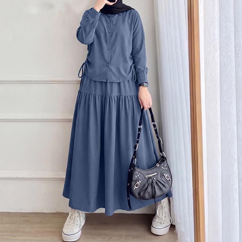 ZANZEA Women Long Sleeve Blouse and Long Skirts Casual Two Piece Suit Sets