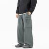 Simple Large Pocket Design Casual Pants Loose Elastic Straight Wide-leg Pants Pure Cotton Solid Color Windproof Overalls Men