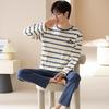 Spring Couple's Striped Pajama Set: Women's Pure Cotton Long Sleeve & Men's Loose Fit Homewear