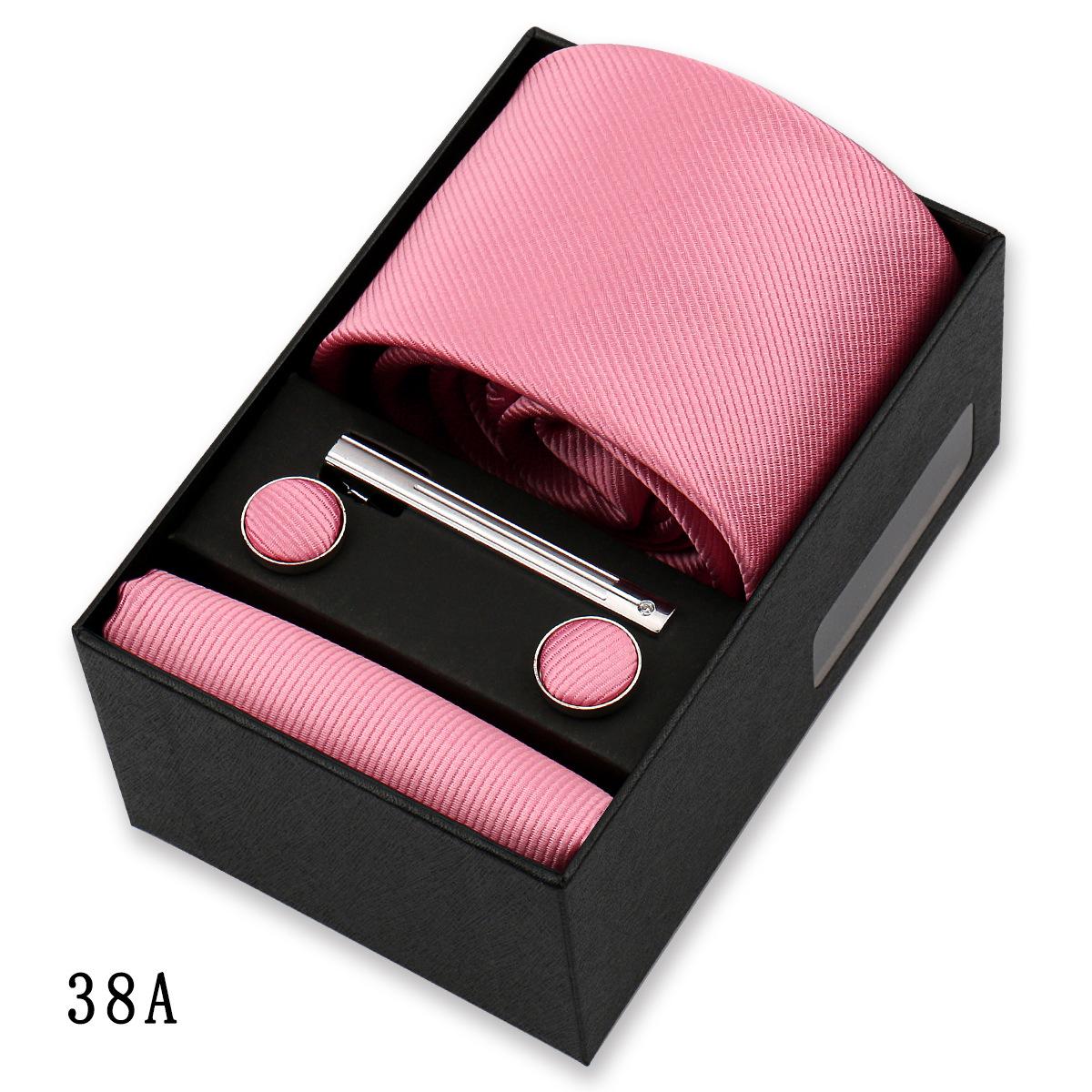 Men s Wine Red  Black Tie with Pocket Square Gift Set - 4 Pieces