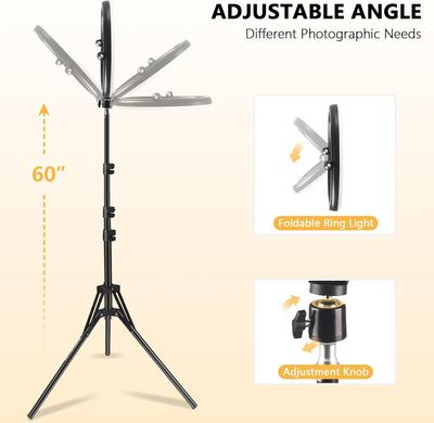 10-Inch LED Ring Light Foldable with 1.1m Tripod Stand +O-Clamp,3 Adjustable Lighting Modes for Photography, Live Stream, Makeup