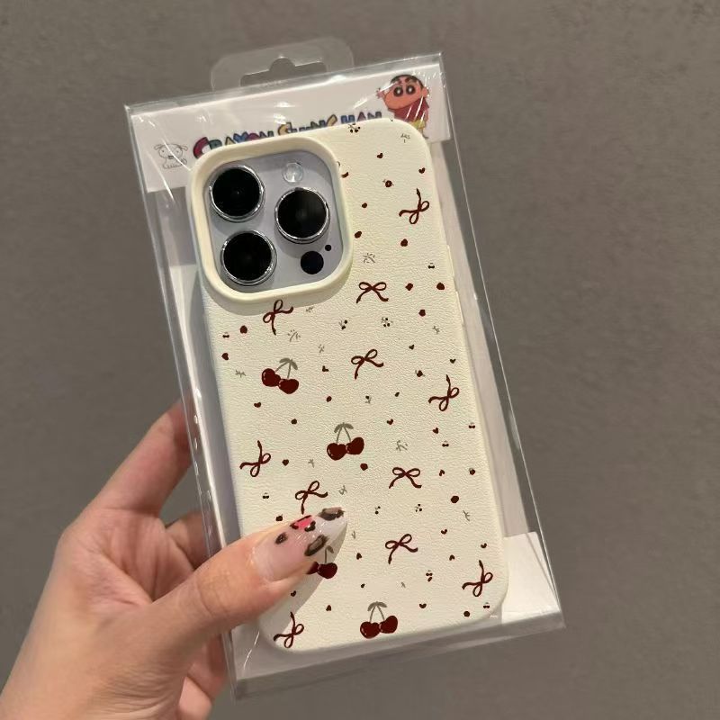 Schleife Kirschhautmuster Geeignet für Iphone16promax Apple 13 Handyhülle 12 Sturzsicher 14 Silikon 11