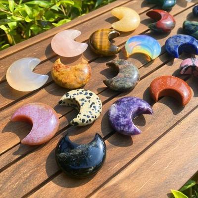 Carved Natural Crystal Crescent Moon Ornament - Decorative Polished Stone Piece