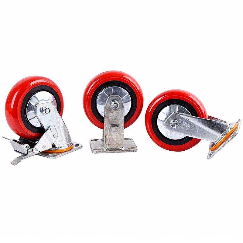 Hesdige Red Polyurethane PU Flat Cart Casters