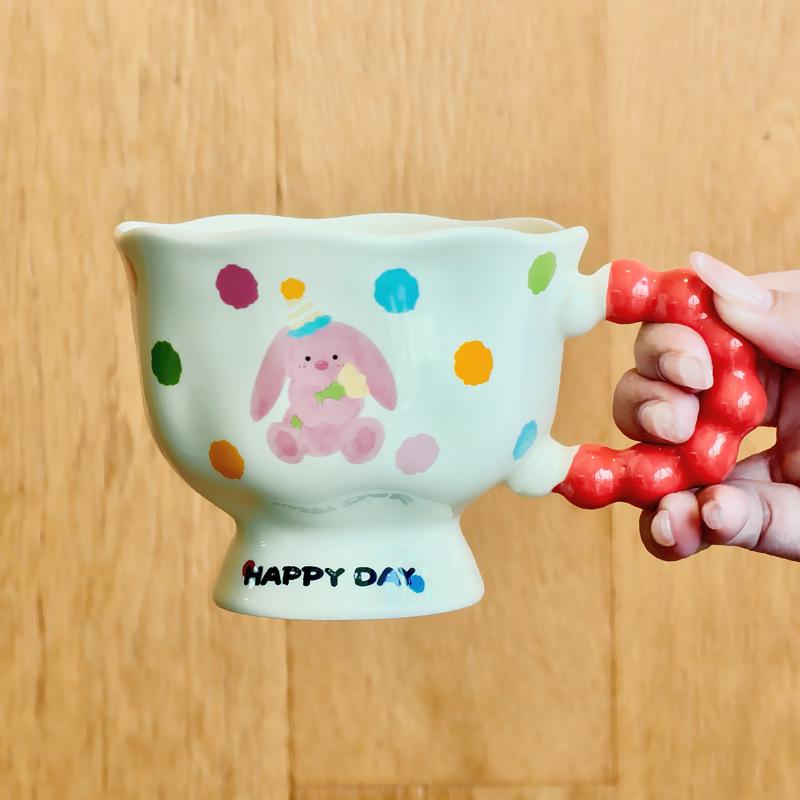 

Birthday gifts for girls Cute cartoon polka dot bear ceramic water cup mug girlfriend souvenir gift box 301-400ml