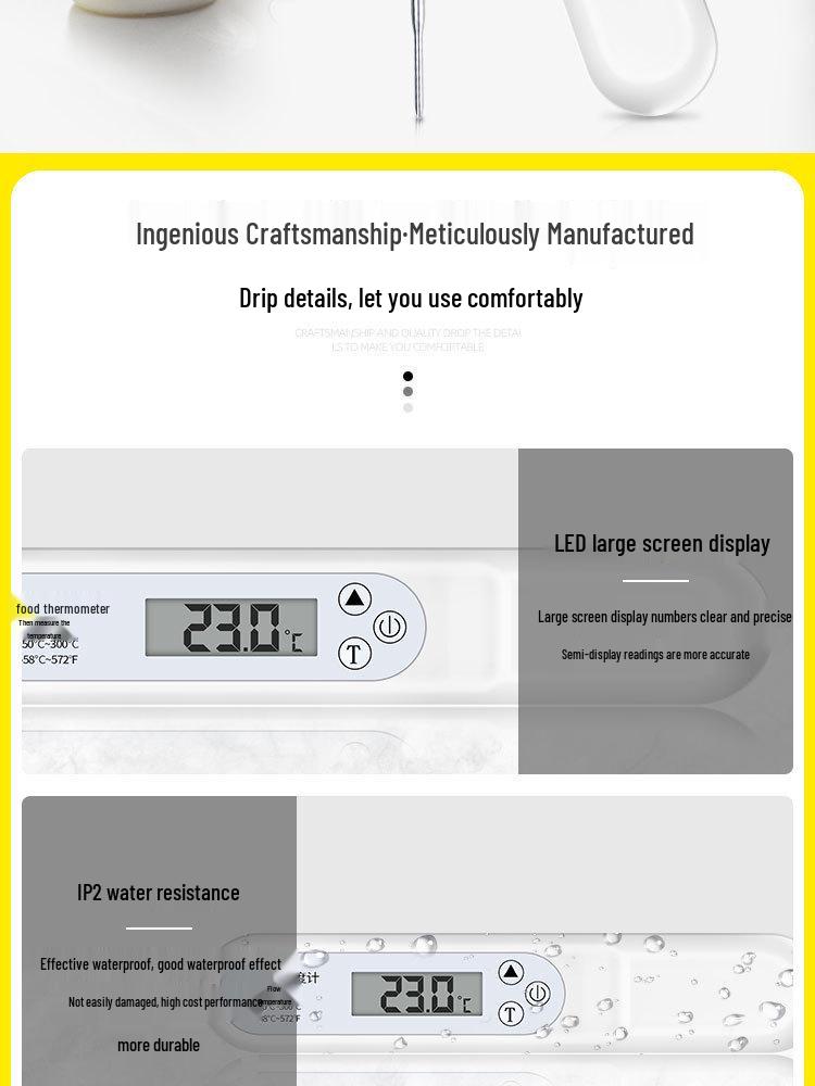 High Precision Folding Probe Thermometer for Food, Baby Bath, Milk, and Baking