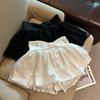 White A-Line Tulle Skirt With Lace Trim High Waist Short Teen Girls Casual Wear