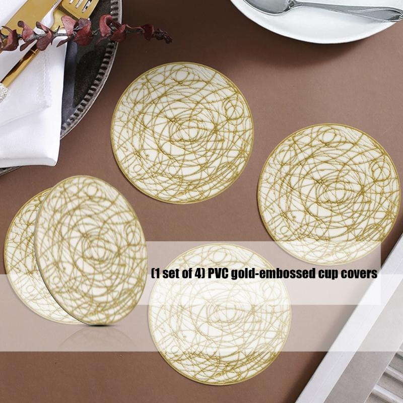 Set of 4 Durable PVC Drink Coasters Easy Cleaning Surfaces Unique Foils Accent Ideal for Homes Office Party Use