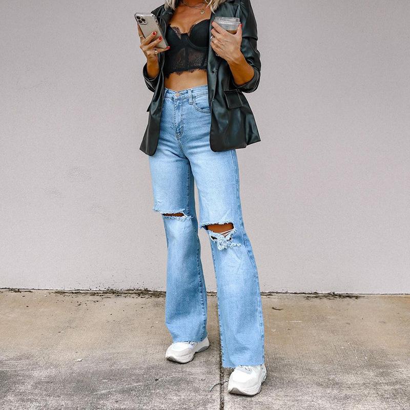 Women's Jeans Ripped and Skinny Straight Wide-leg Pants