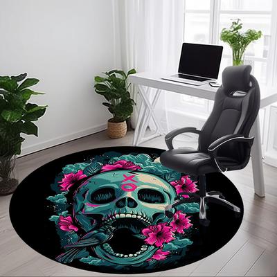 1pc Skull Flowers Office Round Area Rug, Indoor Mat Suitable For Office, Under Office Chairs Bedroom Living Room Home Decor, Room Deco