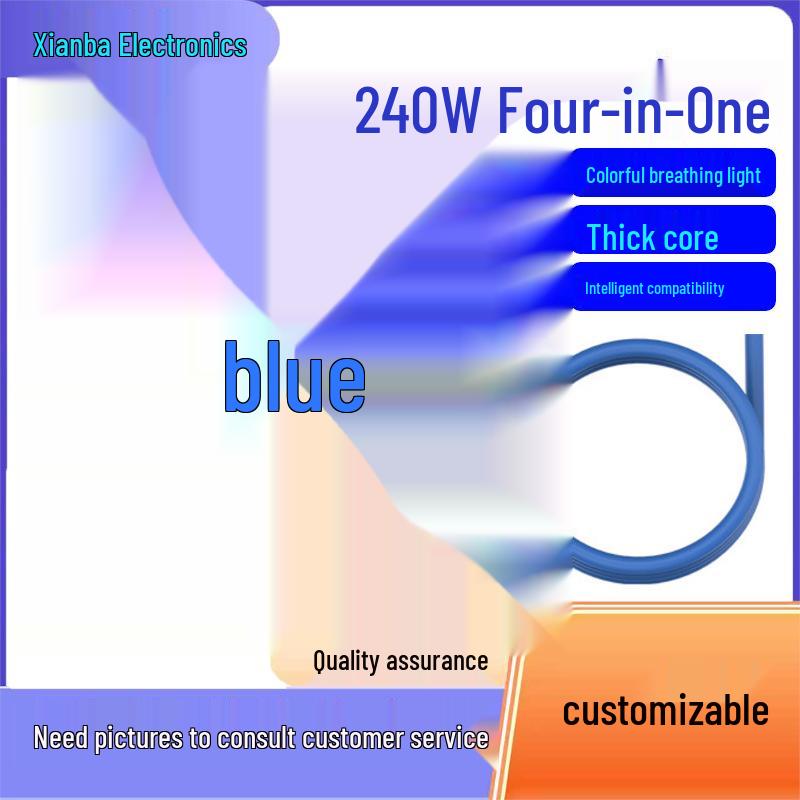 240W 4-in-1 Wireless Phone Charging Cable Compatible with Apple, Featuring Colorful LED Lights