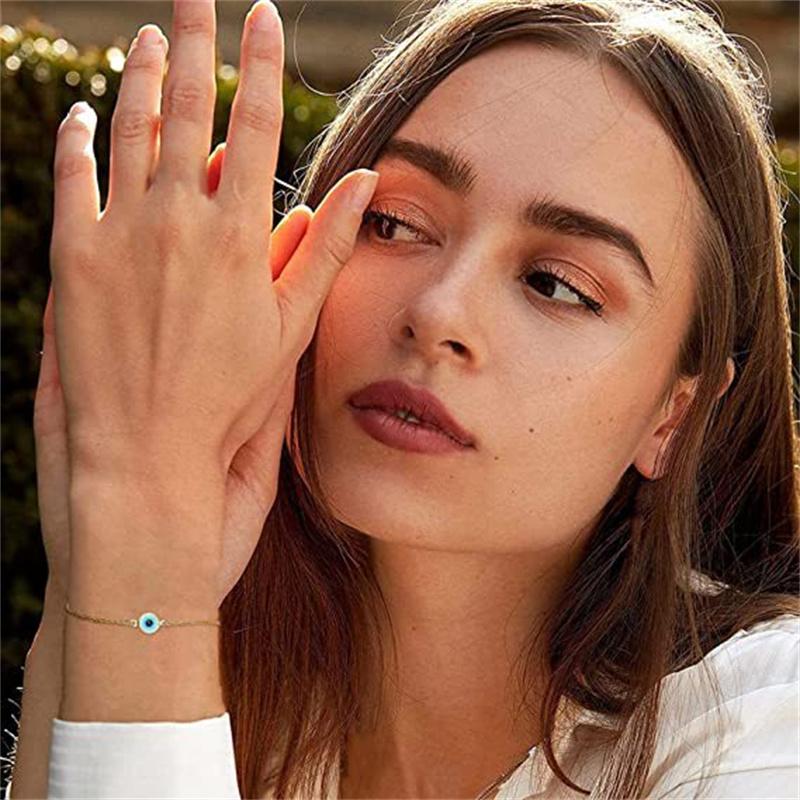 Fashion Round Evil Blue Eye Charm Bracelet for Women Stainless Steel Simple Chain Bracelets Amulet Friendship Jewelry Gifts