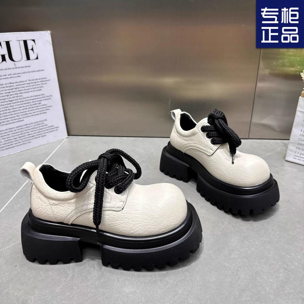 Boty na šněrování s tlustou podrážkou, s velkou špičkou, z malé kůže, nízké, jedny boty, dámské boty pro vysokoškoláky